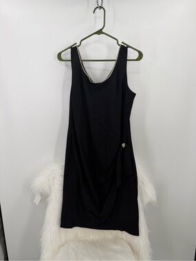 ET AL Classic Black Mini Dress with Rhinestone Trim & Side Drape, Size 8